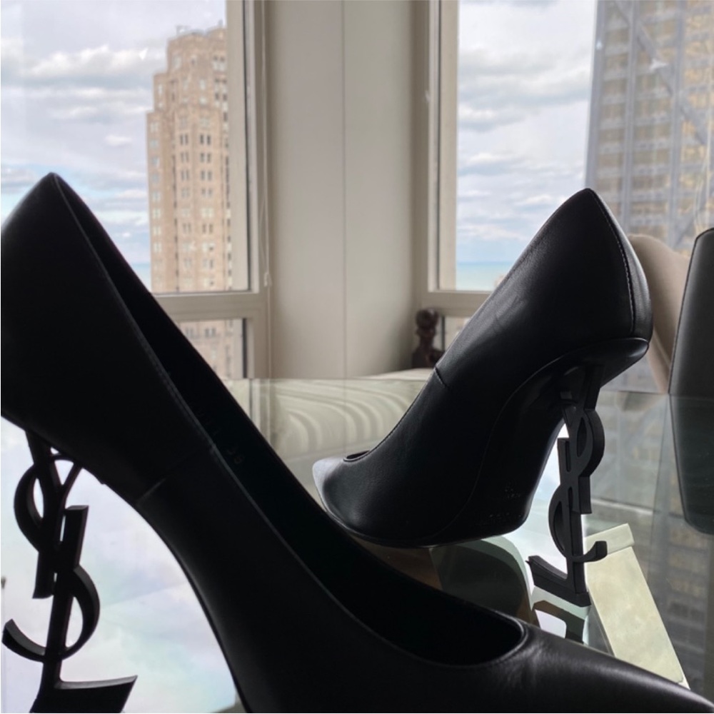 RARE!! Opyum Patent YSL-Heel Pumps, black logo heel
